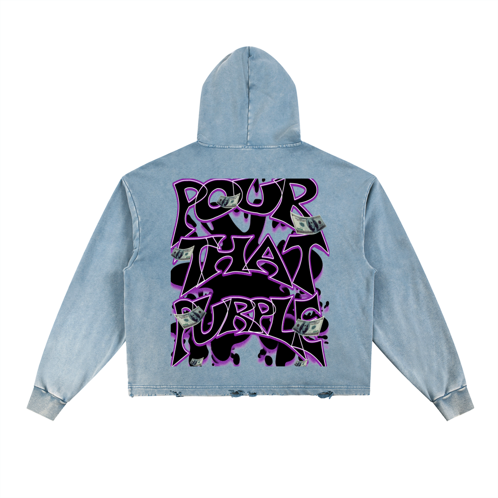 Vintage Washed Frayed-Hem Hoodie