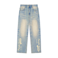 Sun Fade Raw Hem Denim Jeans