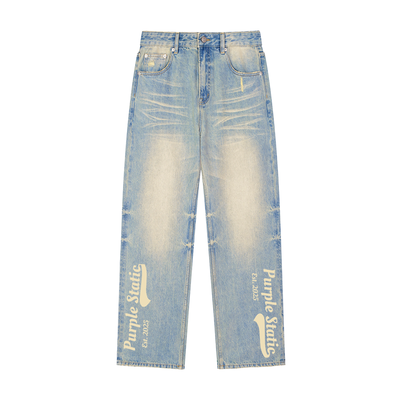 Sun Fade Raw Hem Denim Jeans