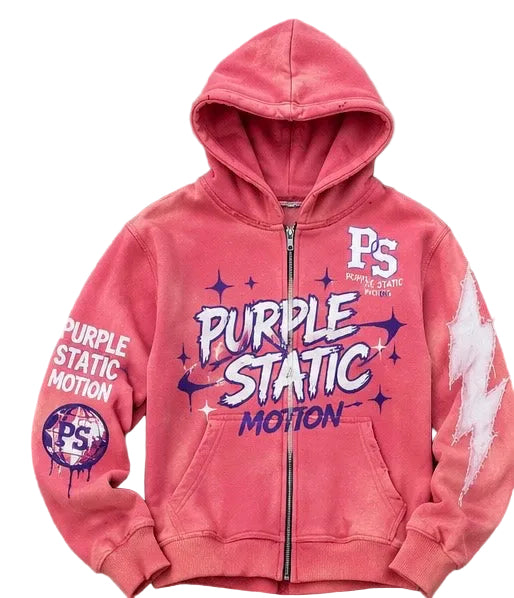 Purple Static Y2K Zip Up Hoodies