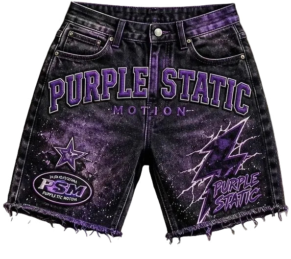 Purple Static Denim Shorts