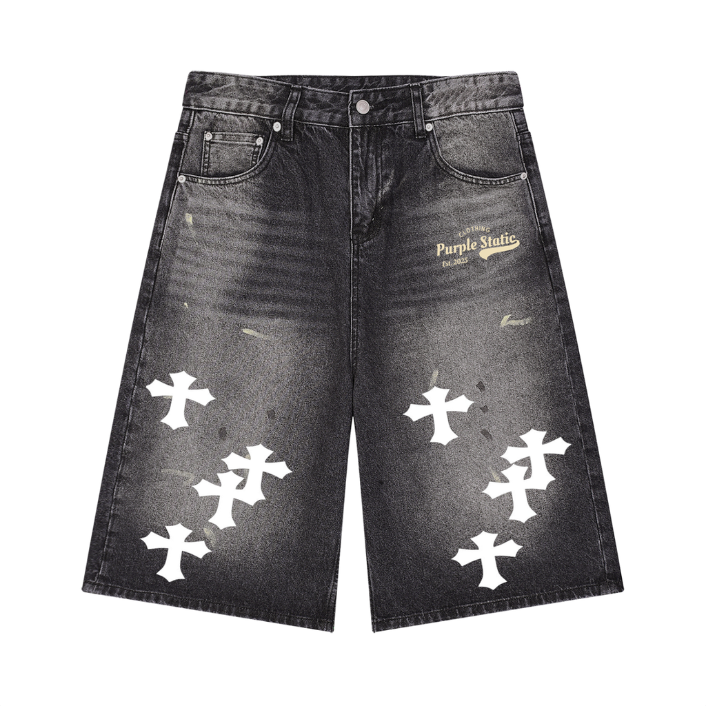 Men’s Vintage Wash Wide Leg Denim Shorts