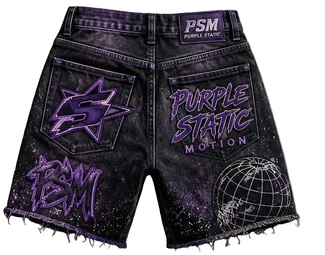 Purple Static Denim Shorts