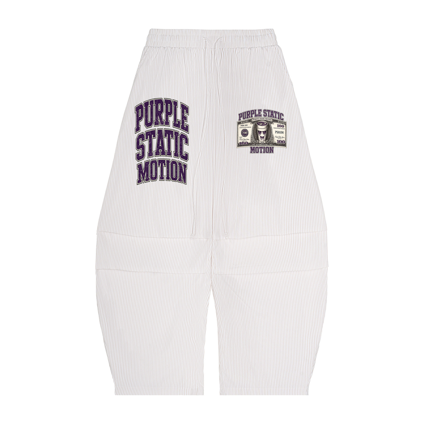 Vertical Stripe Drawstring Barrel Pants