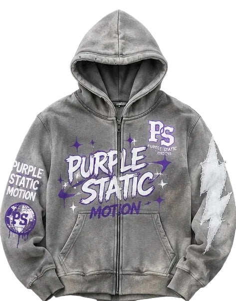 Purple Static Y2K Zip Up Hoodies