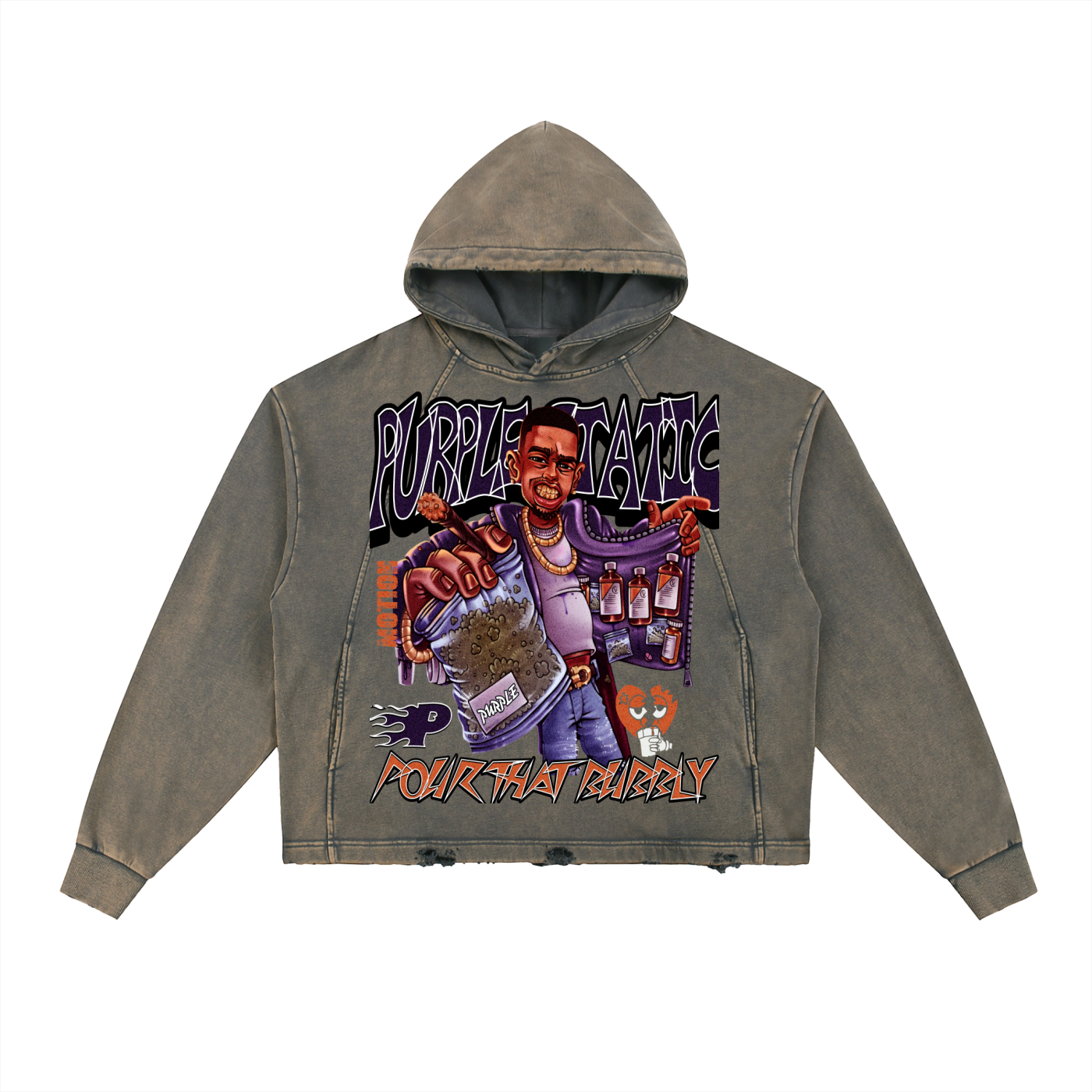 Vintage Washed Frayed-Hem Hoodie
