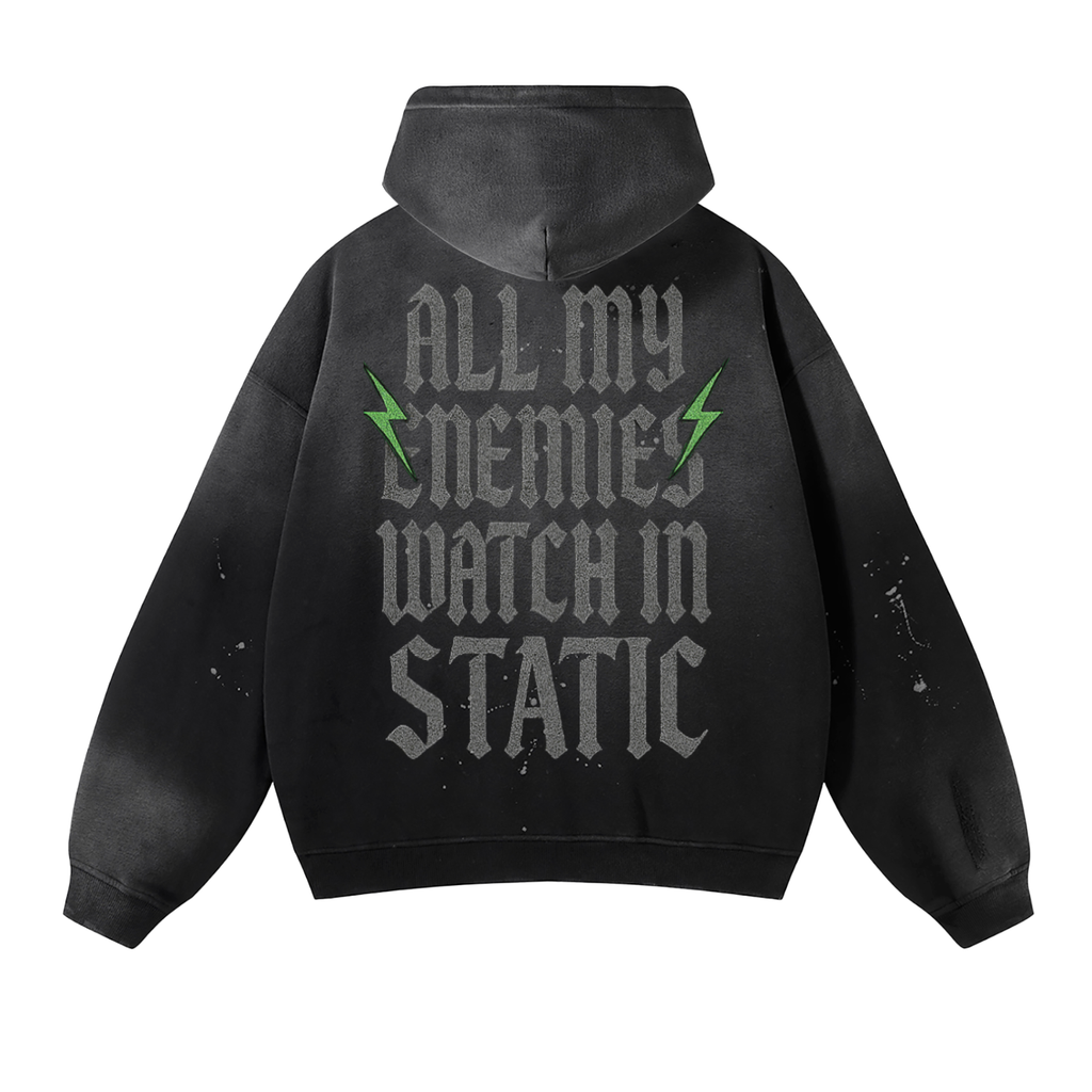 Vintage Wash Frayed Fleece Hoodie - 360 GSM