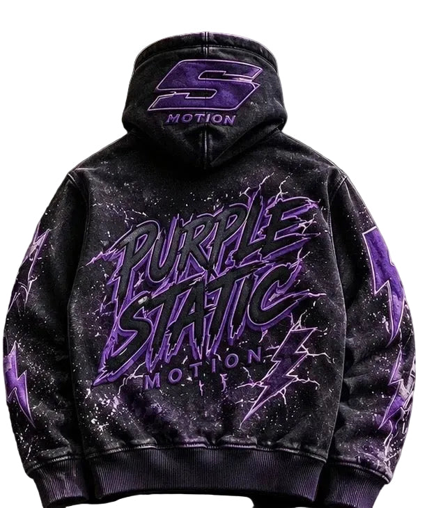 Purple Static Denim Hoodie