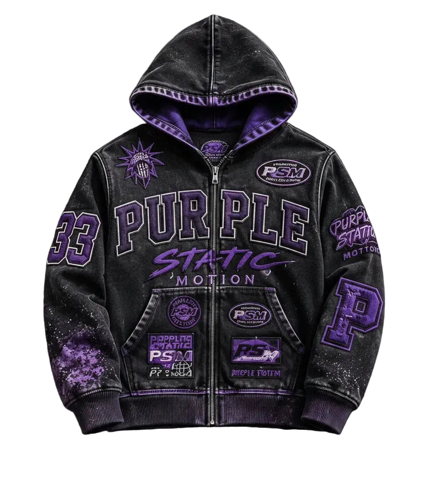 Purple Static Denim Hoodie
