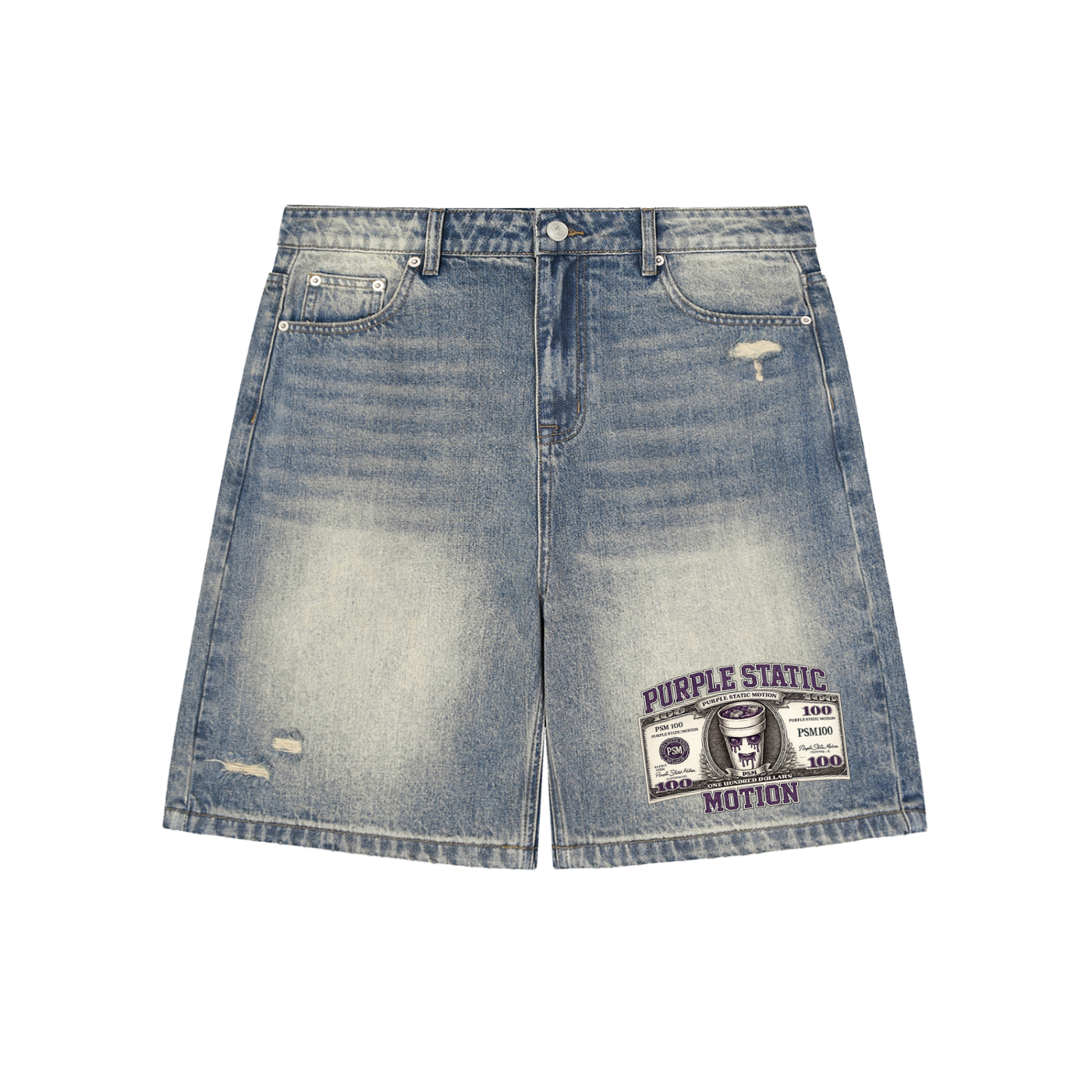 Faded Distressed Baggy Denim Shorts