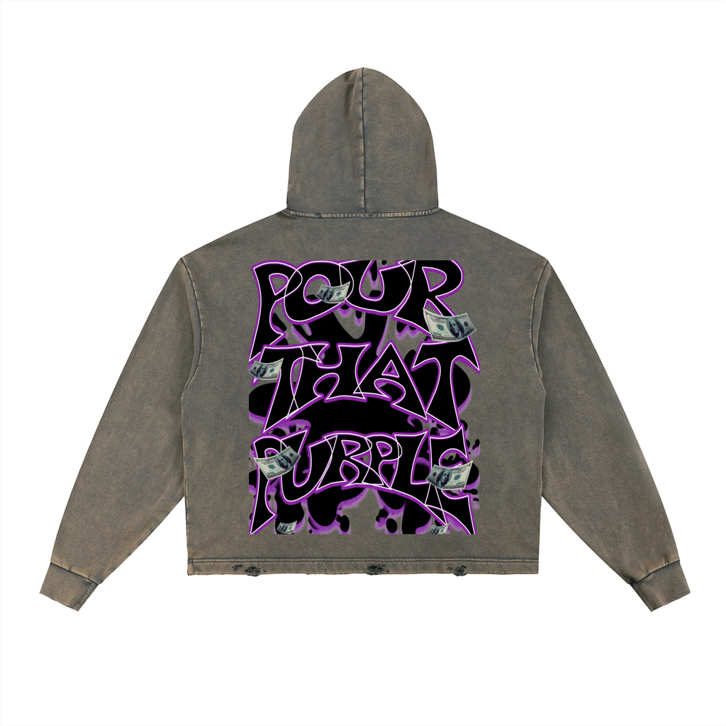 Vintage Washed Frayed-Hem Hoodie