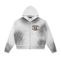 Sun Fade Frayed Raw Edge Fleece Zip Hoodie