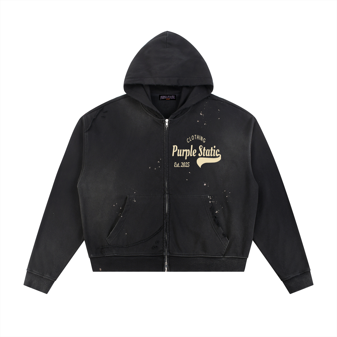 Sun Fade Frayed Raw Edge Fleece Zip Hoodie