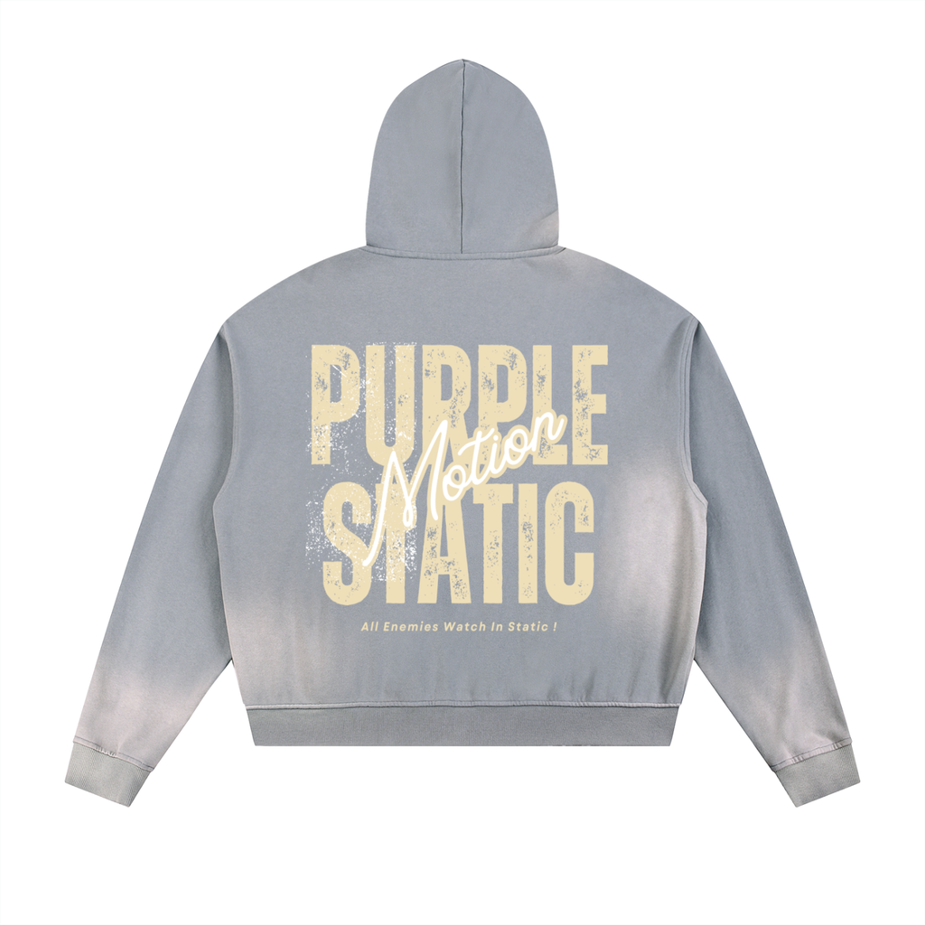 Sun Fade Frayed Raw Edge Fleece Zip Hoodie