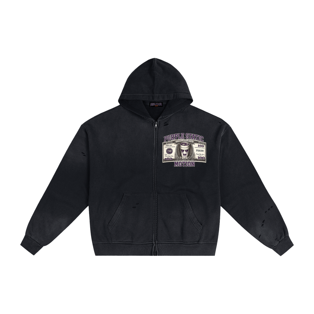 Hand-Frayed Sunfade Zip Hoodie