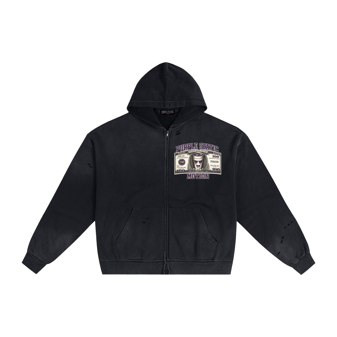 Hand-Frayed Sunfade Zip Hoodie