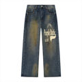 Men's Vintage Wash Wide Leg Denim Jeans